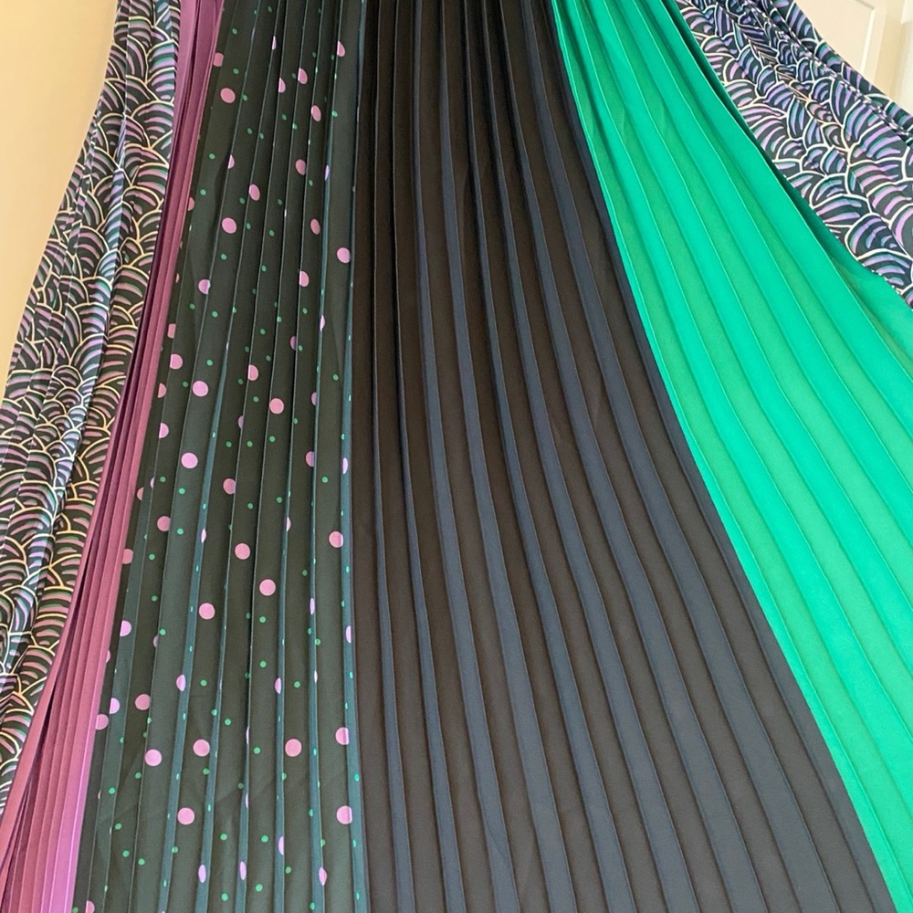 kate spade Colorblock Pleated Midi Skirt in Green, Purple, Black - Picture 4 of 6